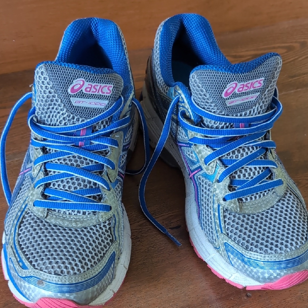 Asics Gray and Blue Athletic Sneakers